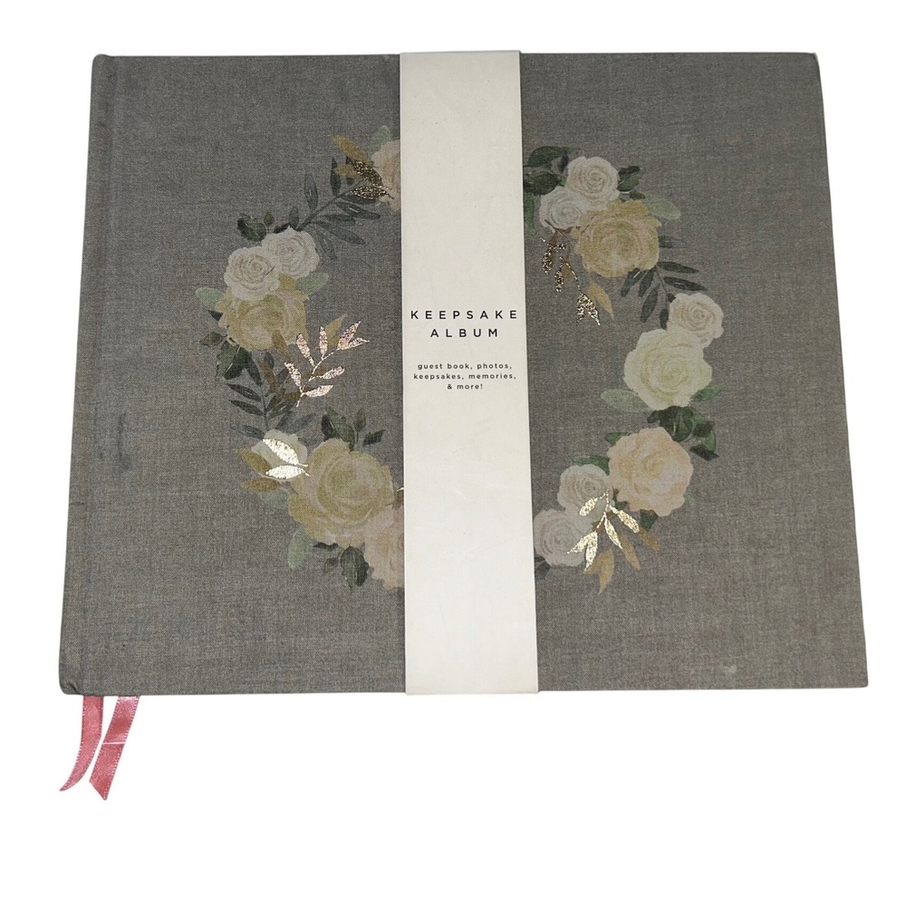 West Emory Keepsake Album Floral Guest Book Photo Journal Gray Linen Gold Foil